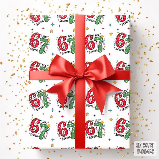 67 Christmas Wrapping Paper, Six Seven Gift Wrap, 6 7 Trending Christmas Paper