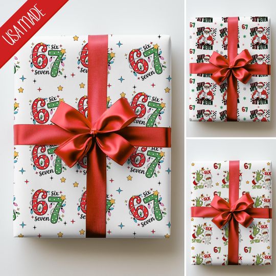 67 Christmas Wrapping Paper, Six Seven Gift Wrap, 6 7 Trending Christmas Paper