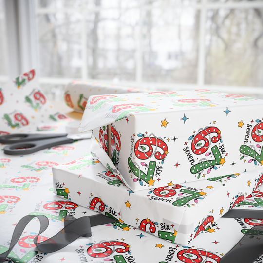 67 Christmas Wrapping Paper, Six Seven Gift Wrap, 6 7 Trending Christmas Paper
