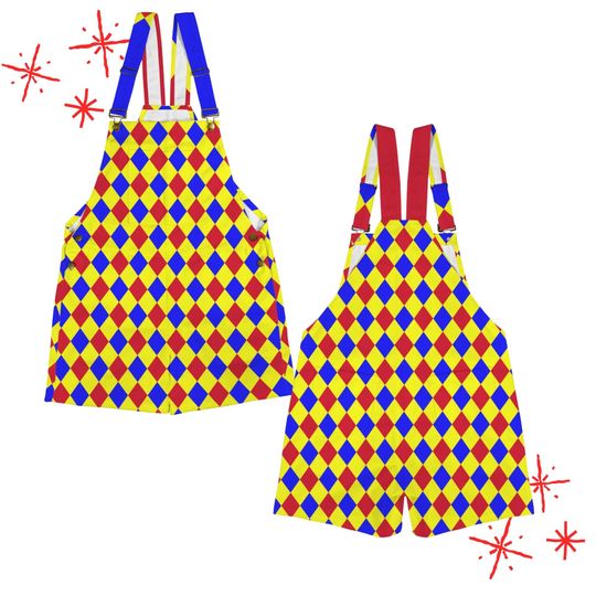 Carnival Chaos Harlequin Shortie, Nonbinary Unisex Clowncore Jester Jumpsuit Clown Pants Dungaree Shorts