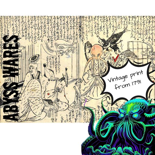 Ukiyo-e Cthulhu Shirt Rare Japanese inversion print Breezy soft Rayon