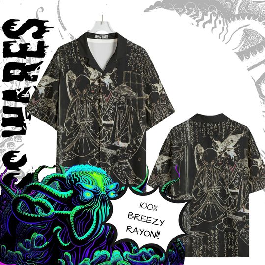 Ukiyo-e Cthulhu Shirt Rare Japanese inversion print Breezy soft Rayon