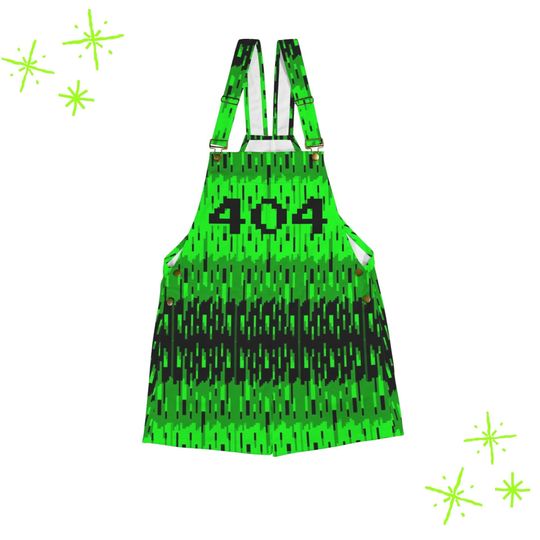 404 Cyberpunk Shortie Overalls, Rave Outfit Webcore Green Black Cyber Clothing Quirky Jumpsuit Clown Pants Dungaree Shorts