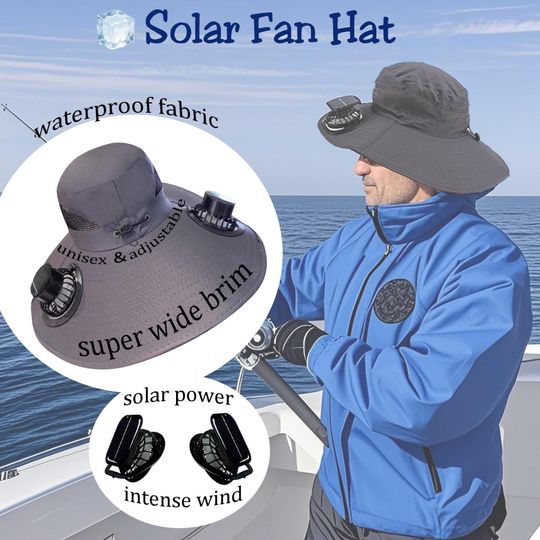 Personalized Solar Fan Hat for Men, Dad, Fishing, Sun Protection