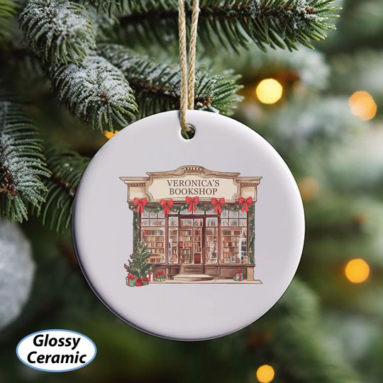 Custom Kawaii Christmas Bookshop Suncatcher, Book Store With Red Bows Ornament, Xmas Reading Nook Decor, Xmas Gift For Mom Girlfriend MYK235