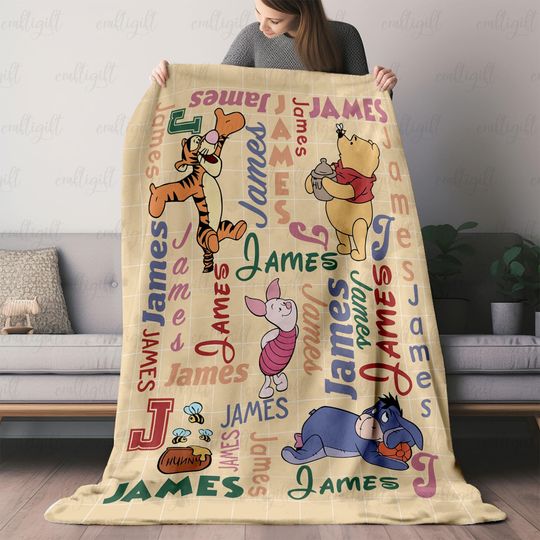 Personalized Pooh Bear And Friends Blanket, Winnie The Pooh Fleece Blanket Name