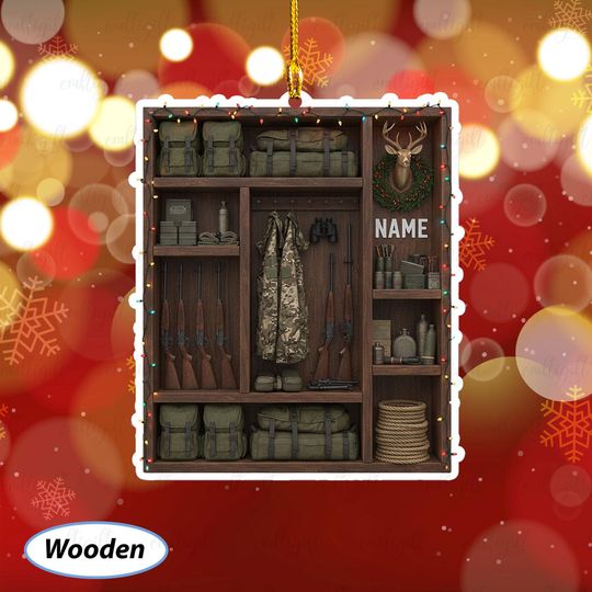 Personalized Hunting Garage Christmas Ornament, Rustic Lodge Hunting Ornament For Him, Hunting Enthusiast Ornament, Hunter Gift Idea, MYD006