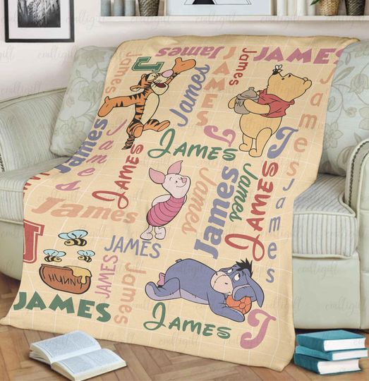 Personalized Pooh Bear And Friends Blanket, Winnie The Pooh Fleece Blanket Name