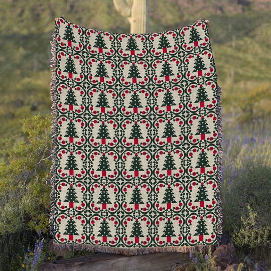 Rustic Cabin Christmas Tree Soft Blanket, Nordic Christmas Tree Blanket, Winter Forest Tree Blanket, Elegant Holiday Patchwork Throw, VTB306