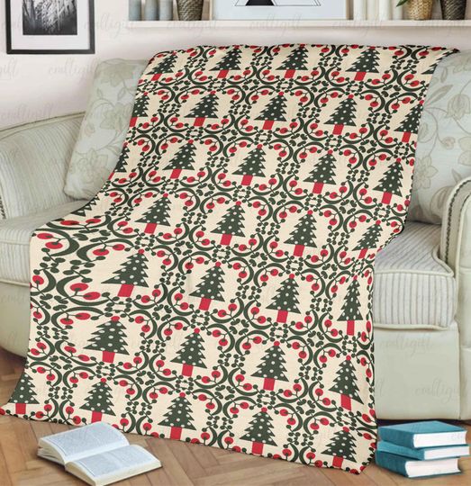 Rustic Cabin Christmas Tree Soft Blanket, Nordic Christmas Tree Blanket, Winter Forest Tree Blanket, Elegant Holiday Patchwork Throw, VTB306
