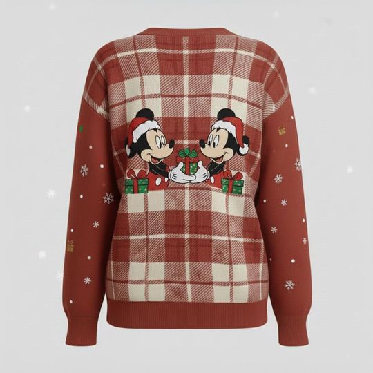 Disney Mickey Mouse Christmas Plaid Cardigan Printed Sweater Cardigan
