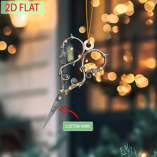Personalized Scissors Ornament: Custom Name Acrylic Christmas Gift
