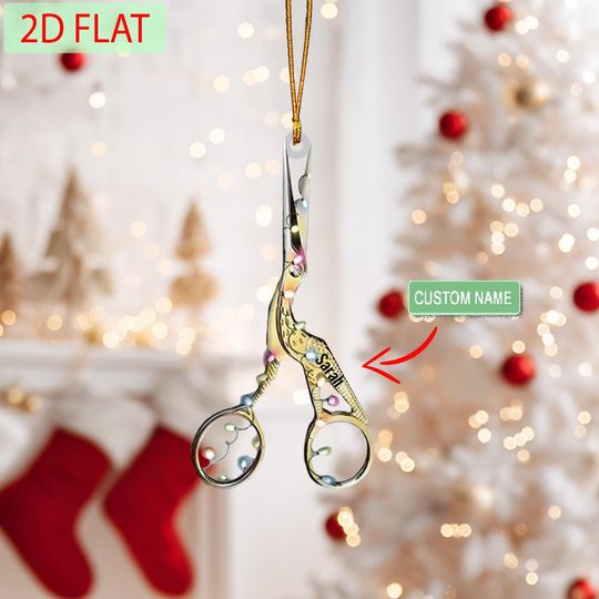 Personalized Scissors Ornament: Custom Name Acrylic Christmas Decor