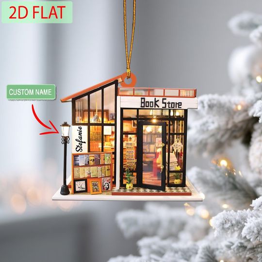 Personalized Bookstore Ornament: Custom Name Acrylic Christmas Gift