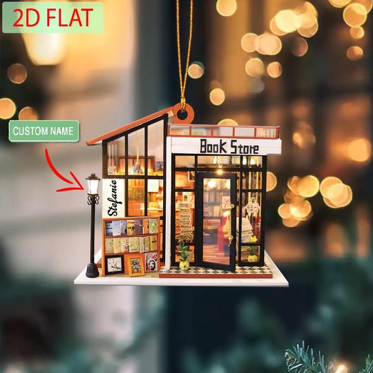 Personalized Bookstore Ornament: Custom Name Acrylic Christmas Gift