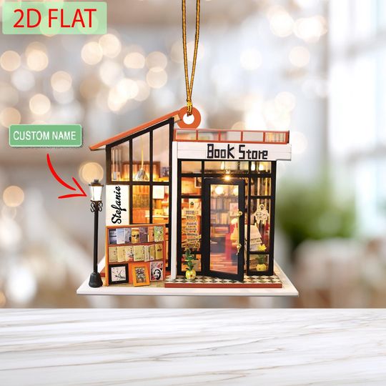 Personalized Bookstore Ornament: Custom Name Acrylic Christmas Gift