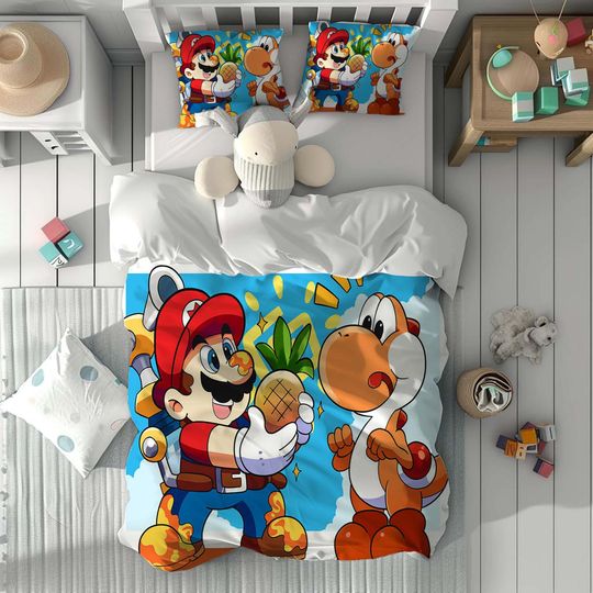 Super Mario Cute Three-Piece Bedding Set, Bedroom Decor, Gifts for Friends