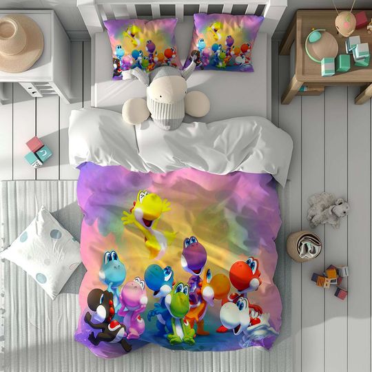 Personalized Name Super Mario Cute Three-Piece Bedding Set, Bedroom Decor, Gifts for Friends