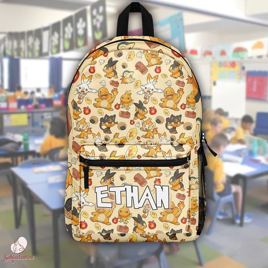 PKM Fire Type Backpack | Charmander Charizard School Backpack | Anime School Bag | Pocket Monsters Backpack | Video Games Backpack