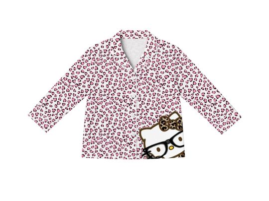 Kids Pajama Set Pink Leopard Print Cat Sleepwear