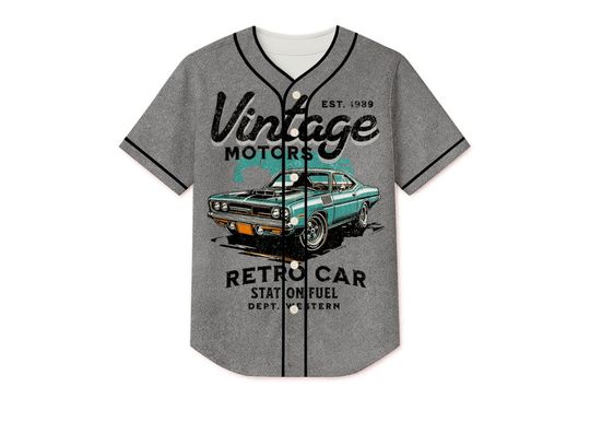 Custom Vintage Car Baseball Jersey  Retro Muscle Car, Personalized Name