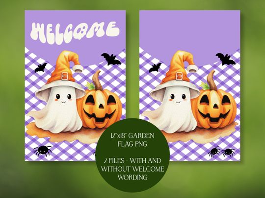 Cute Ghost Flag Sublimation Design  , Welcome Halloween