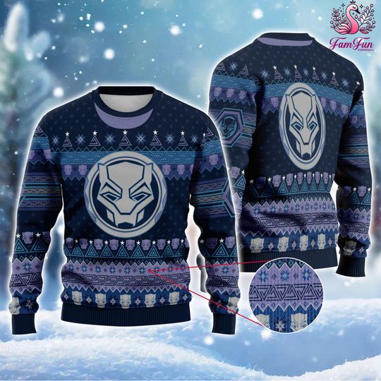 Black Panther Ugly Sweatshirt, Black Panther Wakanda Forever Christmas Sweater