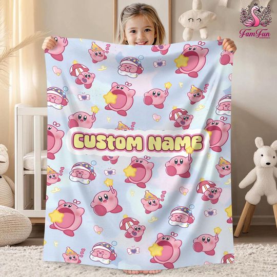 Personalized Kirby Blanket, Pink Kirby Blanket, Kirby Video Games Blanket