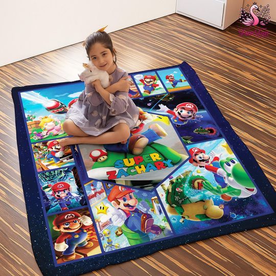 Personalized Super Mario Bros Blanket | Custom Super Mario Gift