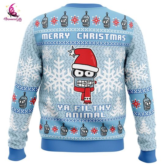 Bender Futurama Christmas Sweater, Merry Christmas Ya Filthy Animal
