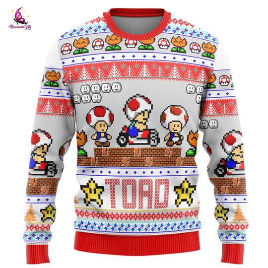 Christmas Gift, Toad Ugly Sweater, Toad Christmas Sweater, Super Mario Xmas Sweater