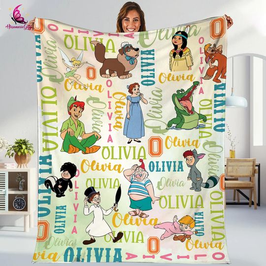 Custom Name Peter Pan Blanket, Peter Pan Wendy Tinker Bell Lost Boys Neverland