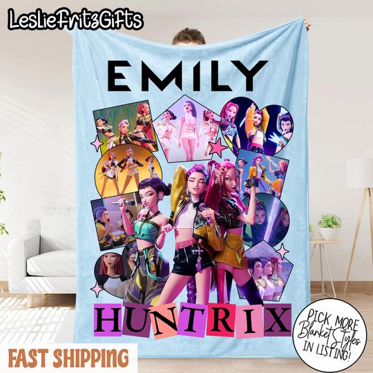 Personalized Huntrix Girls Blanket, Custom Name K-Pop Demon Hunter Blanket, Huntrix Kpop Demon Blanket