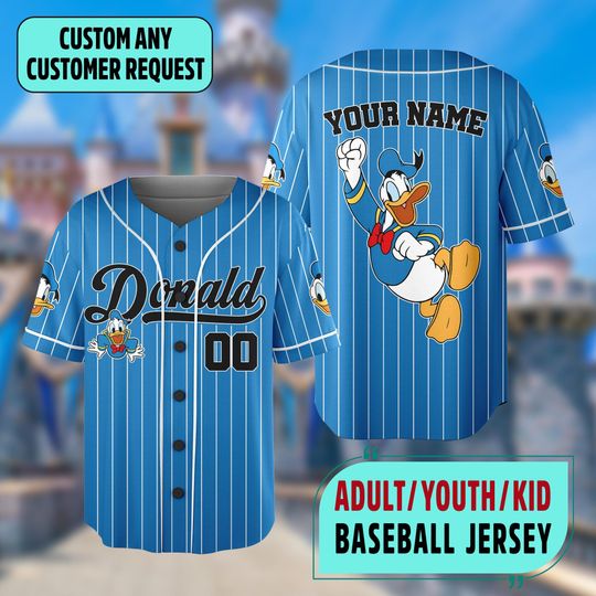 Custom Donald Duck Striped Baseball Jersey, Disneyland Family Matching Jersey
