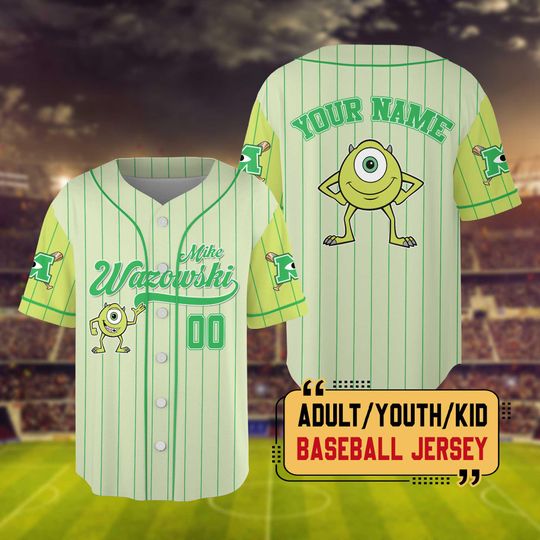Personalized Disney Monster Inc Mike Wazowski Baseball Jersey