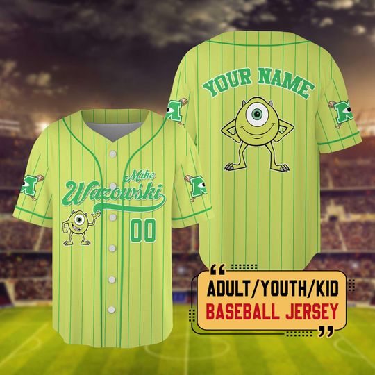 Personalized Disney Monster Inc Mike Wazowski Baseball Jersey
