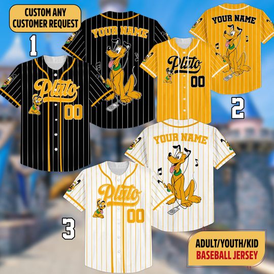 Custom Pluto Striped Baseball Jersey, Disneyland Family Matching Jersey