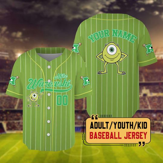 Personalized Disney Monster Inc Mike Wazowski Baseball Jersey