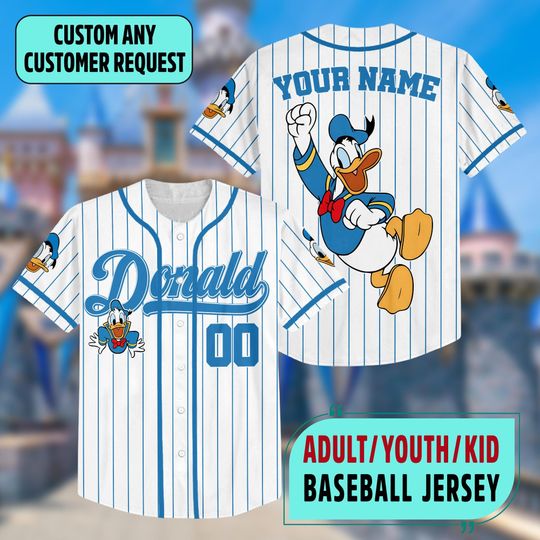 Custom Donald Duck Striped Baseball Jersey, Disneyland Family Matching Jersey