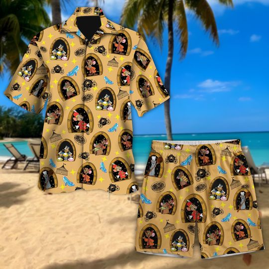 Disney Mouse Porthole Hawaiian Shirt,  Jaq and Gus Gus Perla Cinde Mouse Hawaii Shirt, Ratatouille Remy Chef Summer Button Shirt