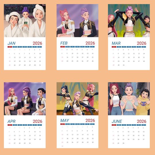 Kpop Demon Hunter Wall 2026 Calendar, Huntrix Sajaboys Calendar