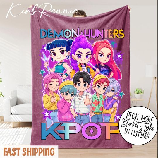 Kpop Demon Hunters Sherpa Blanket, Fleece Cozy Throw, Christmas Gift, Saja Boy Blanket
