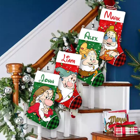 Personalized Seven Dwarfs Christmas Stocking, Disney Family Christmas Stocking