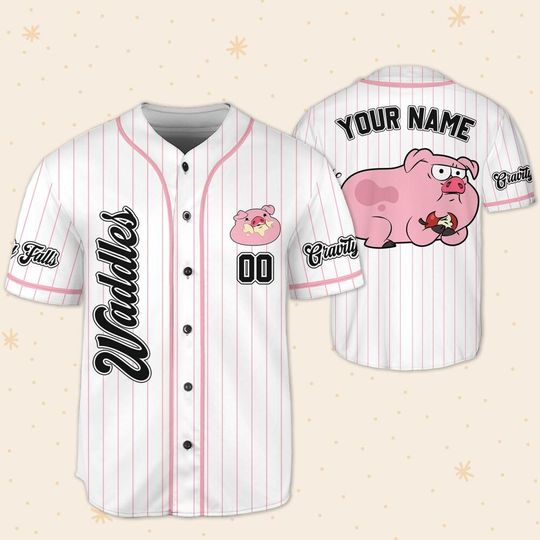 Custom Disney Gravity Falls Waddles Pig, Custom Disneyland Baseball Jersey