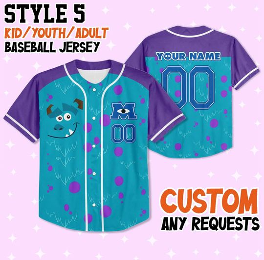 Custom Monster Inc Collections Baseball Jersey Team, Disney Jersey