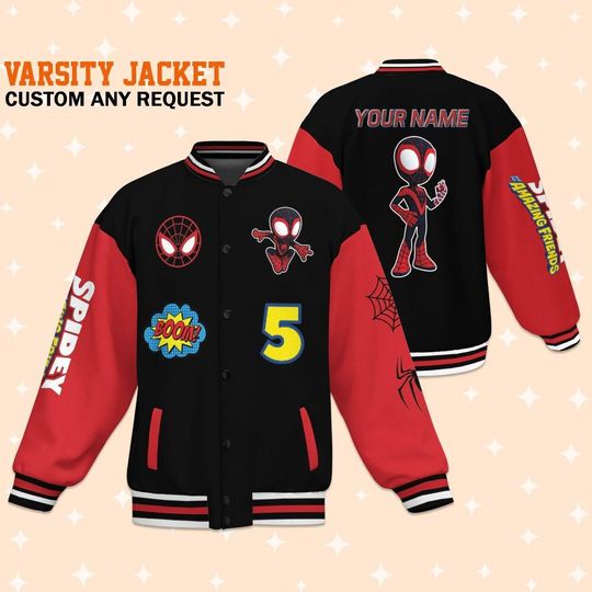 Custom Varsity Jacket Spidey And His Amazing Friends Black Color