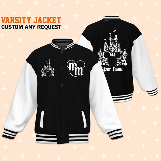 Personalize Disney Mickey Head Castle Black Varsity Jacket