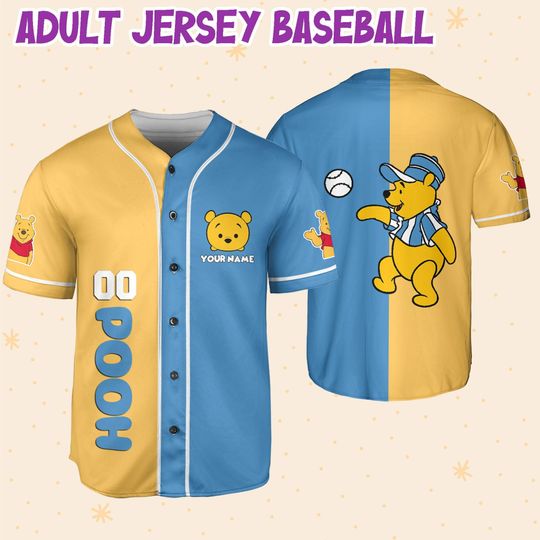 Personalize Pooh Baseball yellow Blue Disney Baseball Jersey