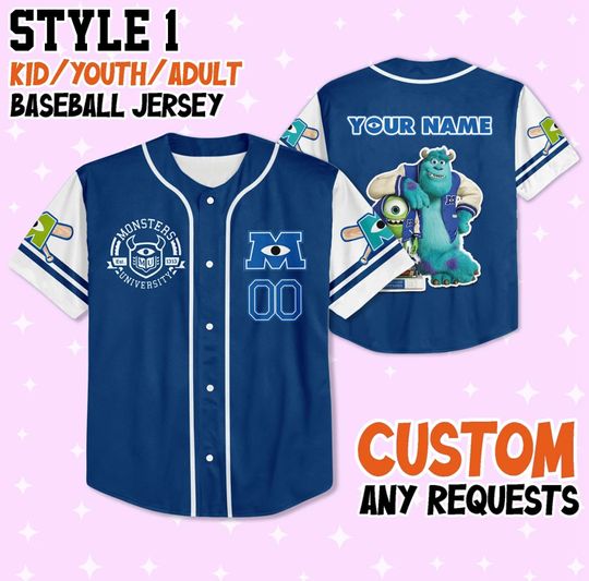 Custom Monster Inc Collections Baseball Jersey Team, Disney Jersey