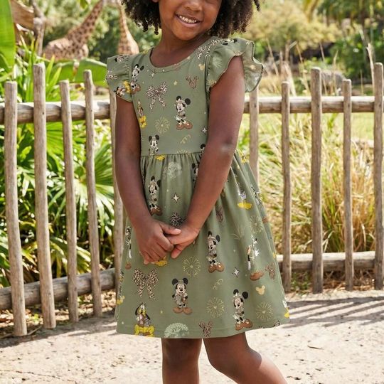 Wild Jungle Green Mickey Safari Friends Ruffle Dress, Leopard Bow Animal Kingdom Expedition Outfit, Goofy Donald Summer Vacation Apparel